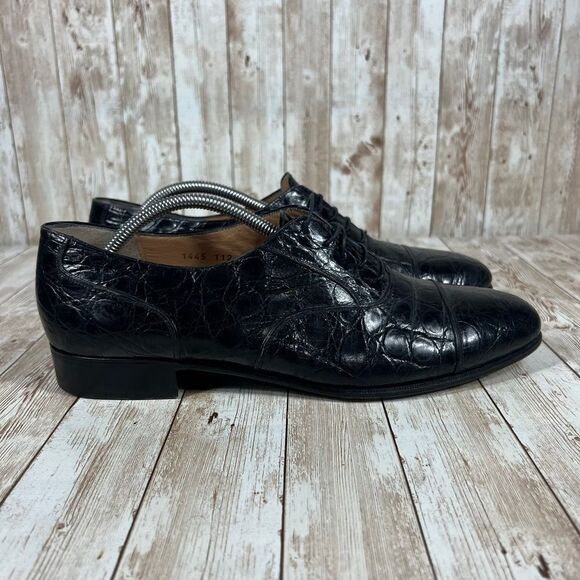 Salvatore‎ Ferrgamo Black Cap Toe Crocodile Alligator Dress shoes mens 11d - Picture 1 of 10